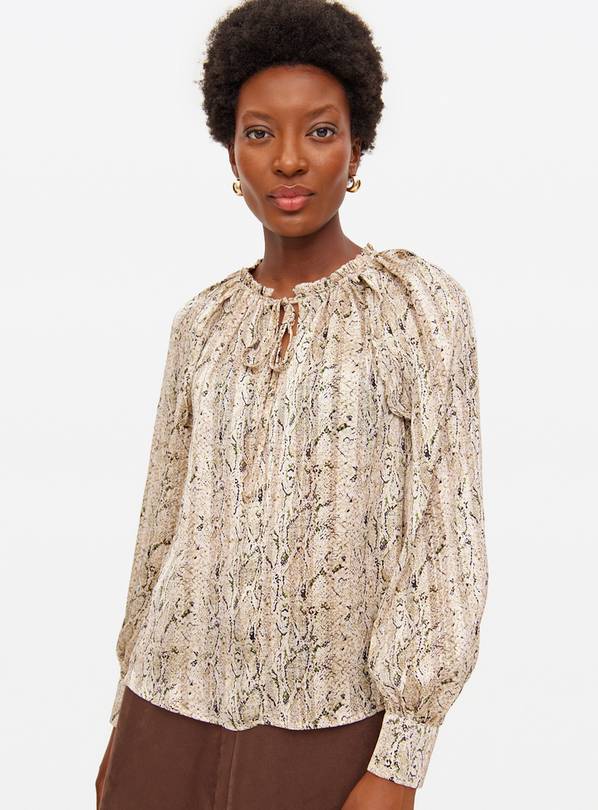 Neutral Snake Printed Frill Detail Blouse  18